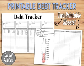 Debt Payment Tracker Printable | Debt Snowball | Debt Thermometer | Non-editable PDF