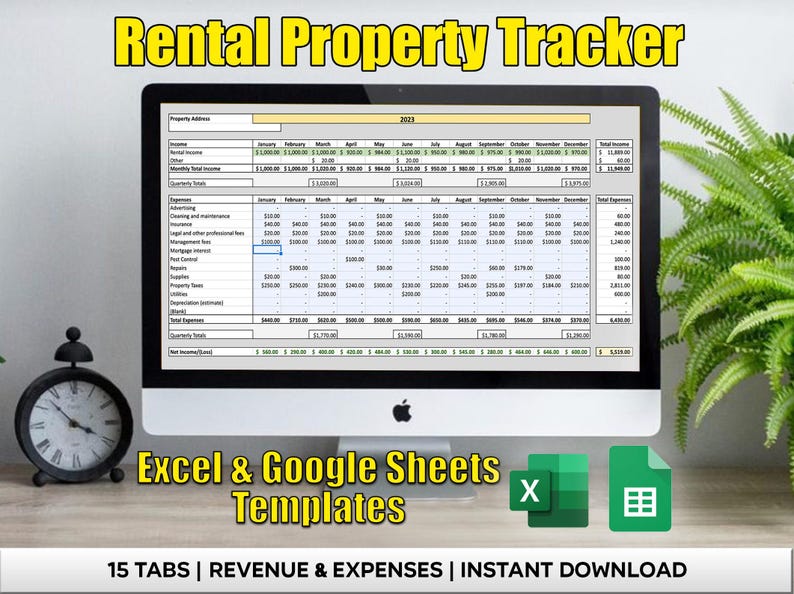 Rental Property Tracker: Excel & Google Sheets (spreadsheet Template ...