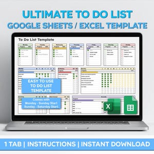To-Do List Spreadsheet for Google Sheets & Excel | Daily, Weekly, Monthly Task Tracker | Productivity Planner Template | Digital Planner