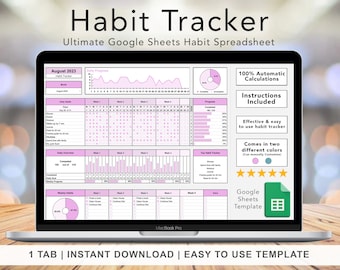 Foglio di calcolo del monitoraggio delle abitudini / Fogli Google / Tracker giornaliero e settimanale / Pianificatore degli obiettivi / Modello del foglio di calcolo delle abitudini / 2 varianti di colori predefinite