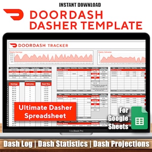 DoorDash Tracker Vorlage für Google Sheets | DoorDash Lieferlog | Dash-Projektionen & Statistik | Google Sheets Tabelle | US und UK