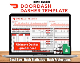 DoorDash Tracker Template for Google Sheets | DoorDash Delivery Log | Dash Projections & Statistics | Google Sheets Spreadsheet | US and UK