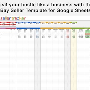 May include: A spreadsheet template for tracking eBay sales. The template includes columns for order date, item description, listing information, quantity, item subtotal, shipping, sales tax, order total, shipping tax, sales tax, transaction fee, other expenses, total fees, net profit, recipient, order status, and order number. The template is designed to help eBay sellers track their sales and expenses.