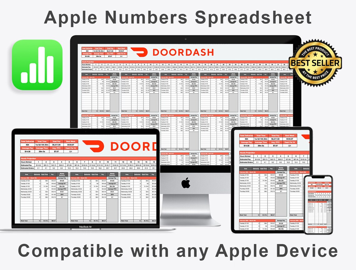 Doordash Dasher Tracker Template Apple Numbers Spreadsheet Doordash