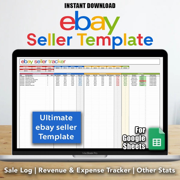 eBay Seller Tracker Template for Google Sheets | Revenue and Expense Tracker | eBay Order Details and Statistics | eBay Seller Spreadsheet