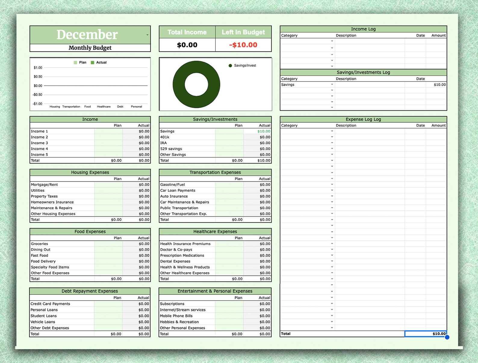 Monthly Budget Spreadsheet for Google Sheets | Financial Planner ...