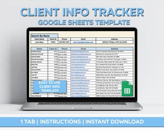 Client Info Tracker | Client/Customer Tracker | Google Sheets Spreadsheet | Client Info Spreadsheet
