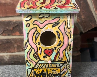 Hand painted birdhouse.  The love shack.