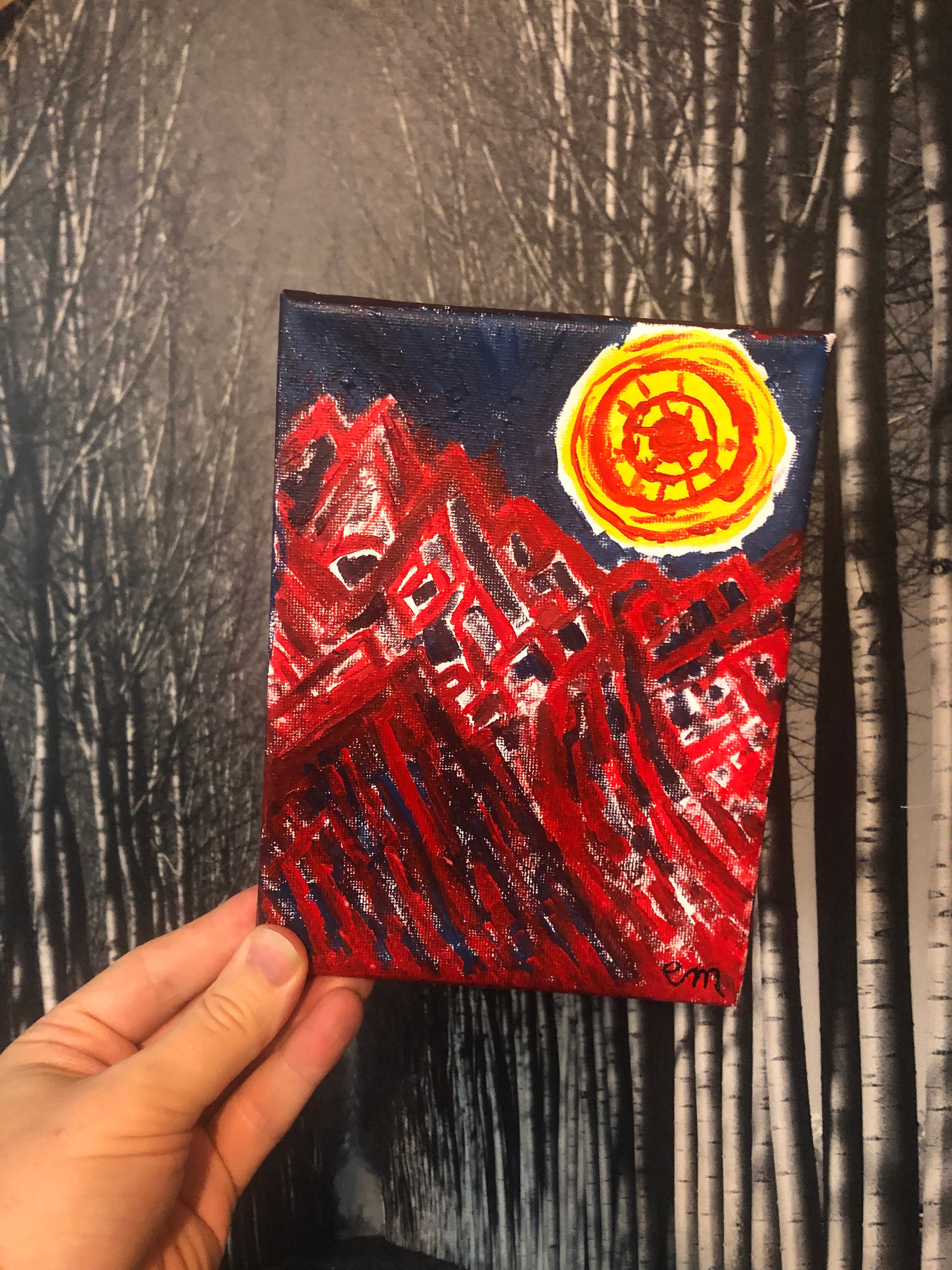 【海外限定】 on Acrylic Mountain. Red Canvas Etsy - Inches. 6 X 8 CM. by 絵画