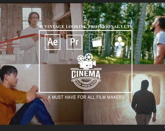 May include: A collage of images showcasing a collection of 41 vintage-looking professional LUTs for film and movie editing. The text "A MUST HAVE FOR ALL FILM MAKERS" is displayed below the images. The LUTs are compatible with Adobe After Effects and Premiere Pro.