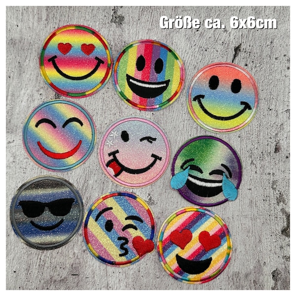 Smileys 9er Set - Patch Label Patches Etiketten Bügel-Patches Applikation Bügelbild Aufnäher