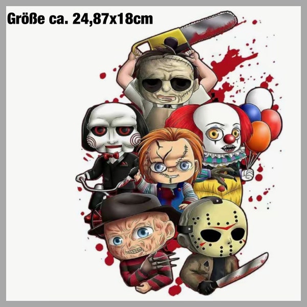 Halloween Horrorfilm Cartoon Figuren - Bügelbild, Bügelmotiv, Textiltransferdruck, Textildruck, DTF, Applikation