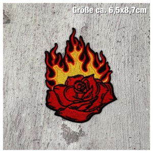 Rose in flames - patch label patches labels iron-on patches application iron-on patches