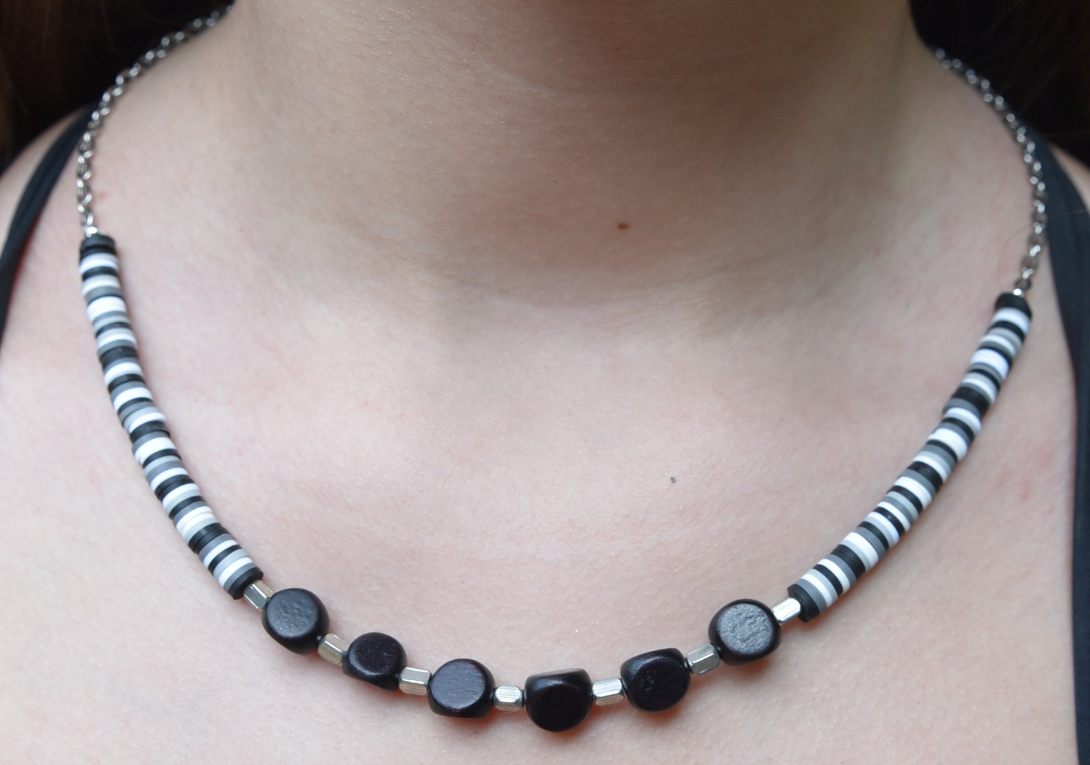 Black and White Trendy Beaded Necklace Etsy