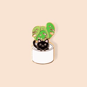 Monstera leaf pin cat enamel pin monstera plant backpack cute pin gift ideas cute pins for backpacks birthday gift for friends