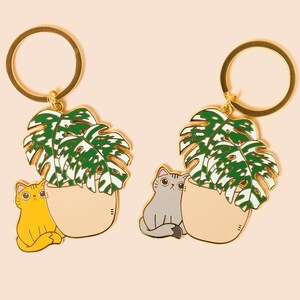 Cat Monstera Keychain key holder key chain backpack chain plant keychain cute keychain