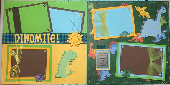 Premade Scrapbook Pages 12x13 dinosaur | Etsy
