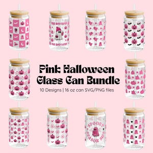 Pink SVG Halloween Glass Can Wrap Bundle | 10 Spooky Cute SVG & PNG Designs 16 oz Cans | Halloween svg, Glass Wrap Svg, Halloween Bundle