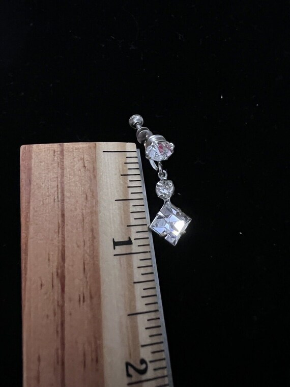 Rhinestone Dangle Screw Back Earrings 3-Stone Sil… - image 8