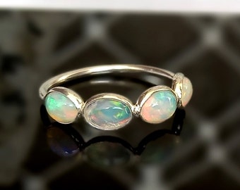 White Opal Ring, 925 Silver Ring, Birthstone Ring, Opal Band Ring, Dainty Opal Ring, Opal Ring, Unicorn Tears Ring, Ring For Gift