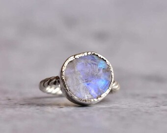 Raw Moonstone Ring, 925 Sterling Silver Ring, Round Moonstone Ring, Moonstone Jewelry, Flashy Moonstone Ring, Boho Ring, Gift For Her