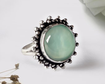 Aqua Chalcedony Gemstone Ring, Designer Big Stone Silver Ring, 925 Sterling Silver, Handmade Gemstone Ring, Engagement Ring, Gift For Her