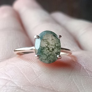 Oval Moss Agate Ring, 925 Sterling Ring, Oval Cut Gemstone Ring, Promise Ring,  Wedding Ring, Moss Agate Jewelry, Boho Ring, Gift For Her