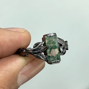 Moss Agate Ring, Silver Twig Ring, Oxidized Ring, 925 Sterling Silver, Handmade Leaf Design Ring, Wedding Ring, Nature Inspired Ring