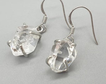 Herkimer Diamond Dangle Earrings, Sterling Silver Earring, Herkimer Raw Diamond Earrings, Natural Crystal Stone Earrings, Gift For Christmas