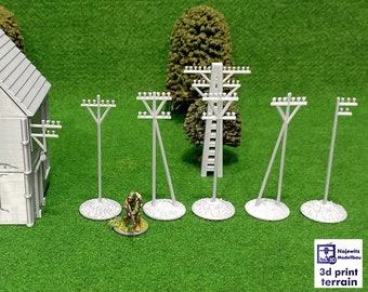 WWII Terrain - Power Pole, 3D printed terrain for tabletop wargaming, 15-20-28 mm for miniature wargames, diorama model, World at War Print