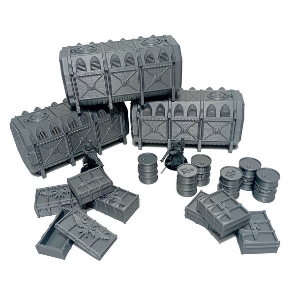 Crates Set - Industrial Scatter Terrain for 28-32mm Tabletop Terrain, Sector Mechanicus,  Zone Mortalis, Necromunda, Space Hulk Style 40k
