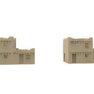 Town Large Buildings -  Large desert house, Model B, [2x], 3D Printed Terrain for Tabletop Games & Dioramas, 1/100, 1/72, 1/87, 1/56