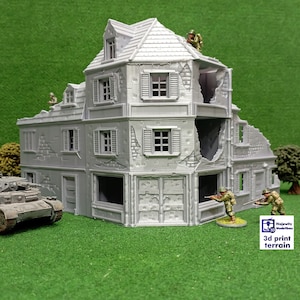 Normandia Corner Street - Printed terrain model for tabletop wargames, historical secenics, 3D Printed Terrain WWII, 15-20- 28mm