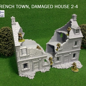 French Town, Damaged House 2 and 4 - 3D Printed Building for your favourite Tabletop Games and Diorama, Avaible 28mm-20mm-H0-15mm