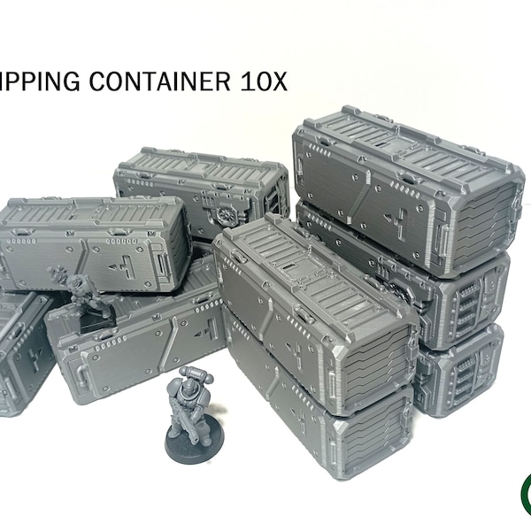 Stapelbare Sci-Fi Transportcontainer 10X- Terreinmodel voor uw tabletop Wargames, Sci-Fi 28-32mm miniatuur wargames, 40K terrein