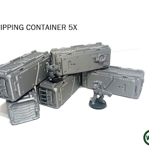 Stackable Sci-Fi Transport Container 5X- Terrain Model for your Tabletop Wargames, Sci-fi 28-32mm Miniature wargames, 40K Terrain