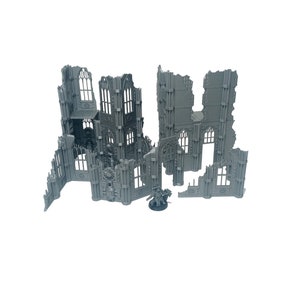 Gothic Gebäude und Ruinen, Set A - Gothic Gelände für Tabletop Kriegsspiele, Scifi Scenographie, 28mm Miniatur Kriegsspiele, 3D Gedrucktes Gelände