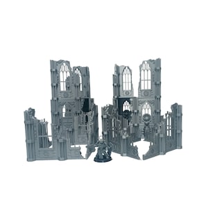 Gothic Gebäude und Ruinen, Set B - Gedrucktes Geländemodell für Tabletop-Kriegsspiele, Scifi Scenografie, 28mm Miniaturen, 3D gedrucktes Gelände