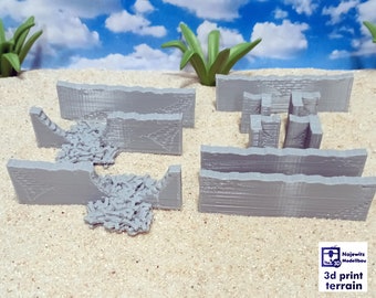 Desert Village Walls - Compound walls, 3D Printed Terrain for Tabletop Games & Dioramas, Africa Terrain WWII, 1/100, 1/72, 1/87, 1/56