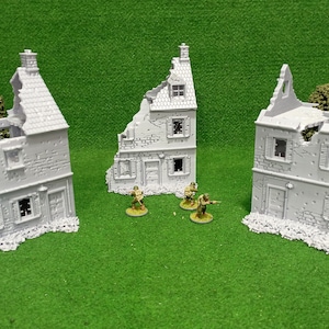 Normandy Town Destroyed Houses - 15mm, H0, 20mm, 28mm, 35mm Terrain, Tabletop Wargames, Historical Dioramas, 3D Printed Terrain WWII