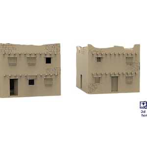 Town Medium Buildings -  Medium desert house, Model B, [2x], 3D Printed Terrain for Tabletop Games & Dioramas, 1/100, 1/72, 1/87, 1/56