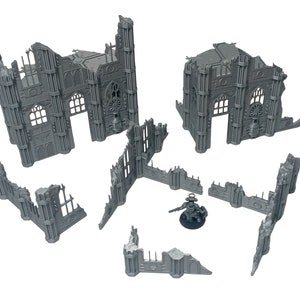 Gothic Gebäude Ruinen Set D - 3D Gedrucktes Geländemodell für Tabletop Kriegsspiele, Scifi Scenographie, 28mm Miniatur Kriegsspiele,