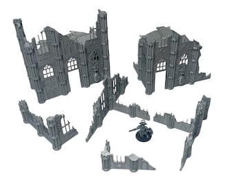 Gothic Buildings Ruins Set D - 3D Printed terrain model for tabletop wargames, Scifi Scenography, 28mm Miniature wargames,