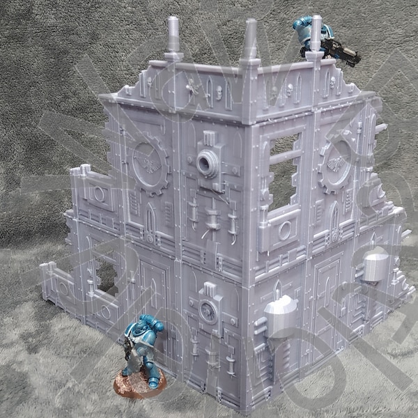 Factory Ruins Gothic - Modello di terreno stampato in 3D per wargame da tavolo, Scenografia Scifi, Wargame in miniatura da 28 mm, Terreno stampato in 3D 40K