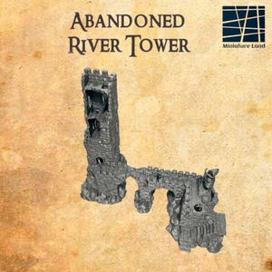 Abandoned River Tower, Desert Terrain, Fantasy Scenery, Available in 32mm/28mm/20mm/15mm, DND, Dungeons and Dragons, Old World