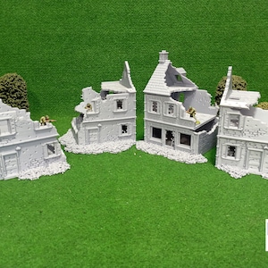 Normandy Town Destroyed Houses - 15mm, H0, 20mm, 28mm, 35mm Terrain, Tabletop Wargames, Historical Dioramas, 3D Printed Terrain WWII