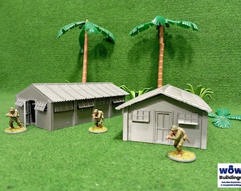 Barracks, Available in 3 Sets - World at War WWII Pacific Terrain, Vietnam Terrain, FoW Terrain, Bolt Action Terrain, Diorama Model