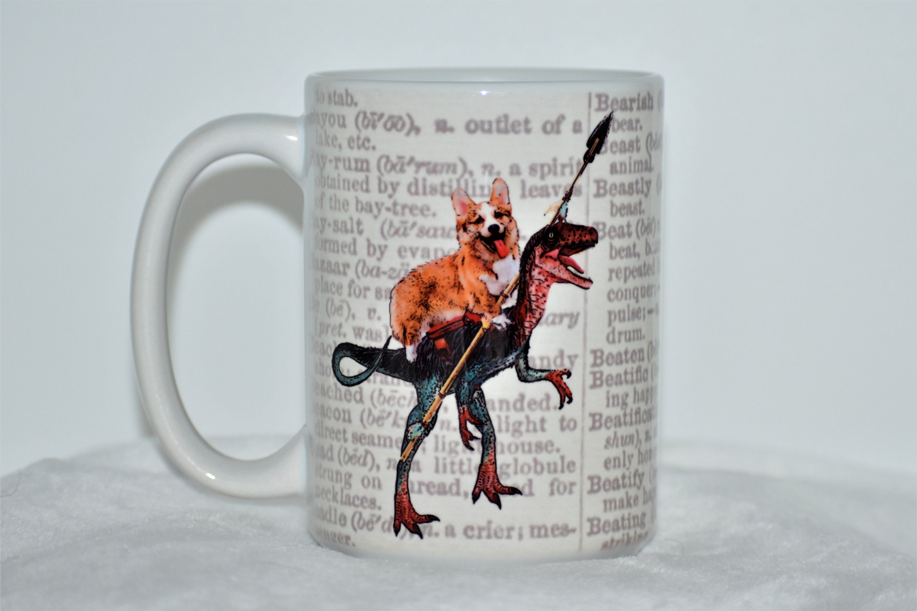 Cavedog the Corgi Rides a Velociraptor Dinosaur Dog Mug - Etsy