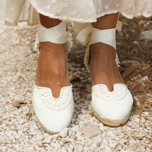 Chic Ivory Espadrilles for Weddings, Featuring Delicate Grosgrain Ribbon Trim, Elegant Ivory Wedding Espadrilles