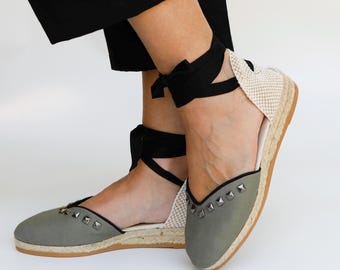 Khaki Espadrille Sandals: Boho Summer Beach Shoes